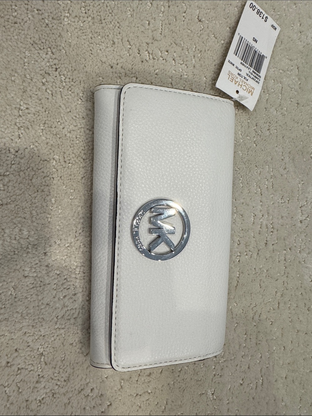 Michael Kors White Leather Trifold Wallet new